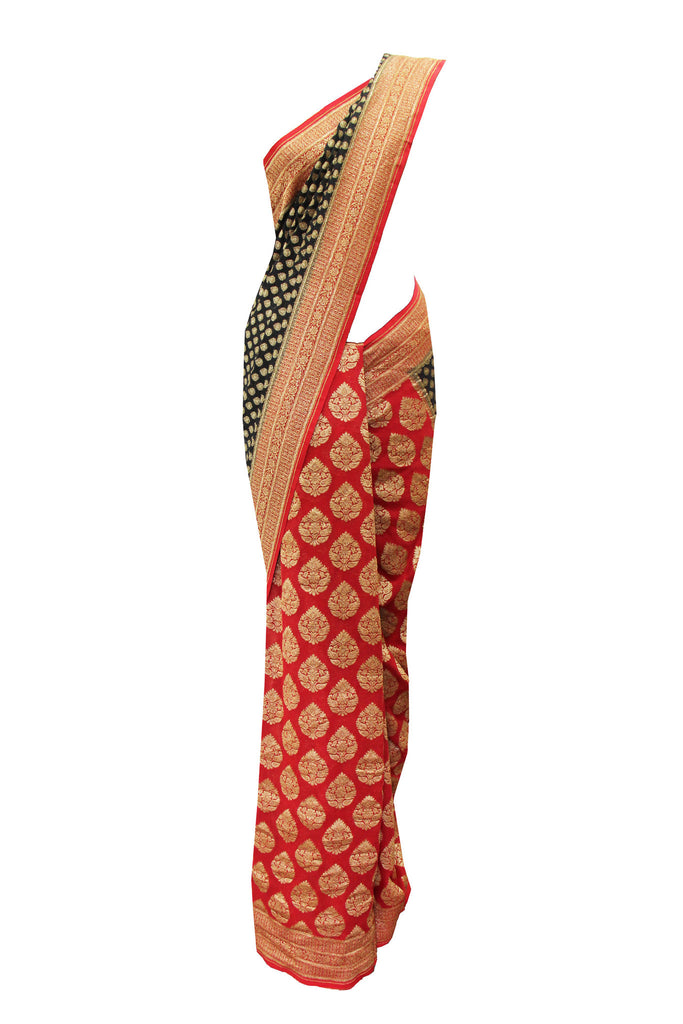 Gorgeous Black-Red Banarasi Sari