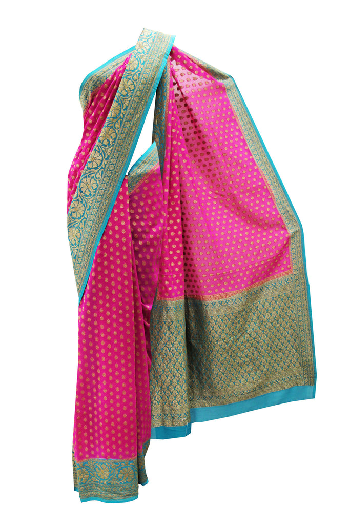 Ravishing Dark Pink & Green Banarasi Saree