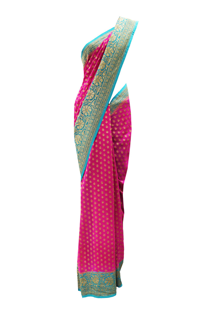 Ravishing Dark Pink & Green Banarasi Saree