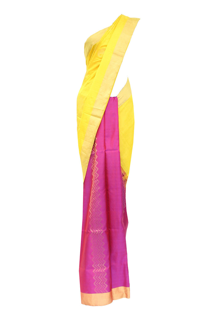 Dazzling Yellow Pink Kanjivaram Saree