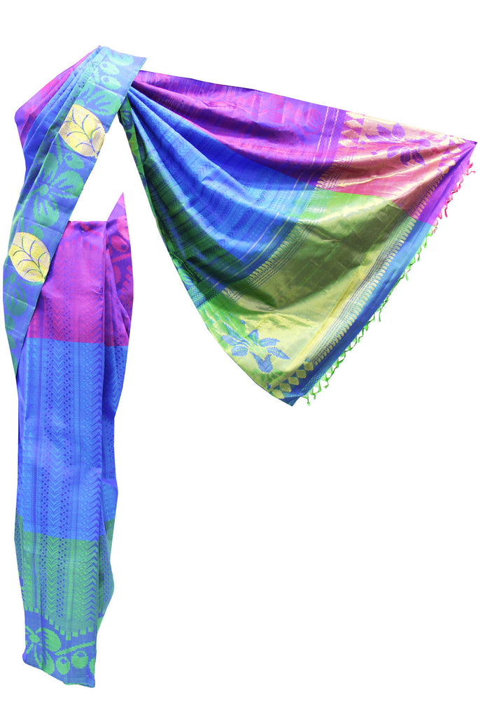 Captivating Multicolor Purple Green Kanjivaram Sari