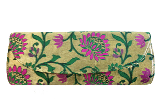 Golden benarsi brocade clutch