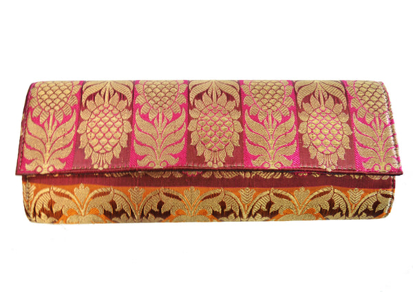 Multicolor Silk fabric Envelope clutch