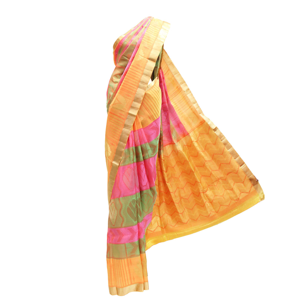 Natty Neon Yellow-Pink Kanjivaram saree